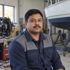 AI-generated portrait of Hassan Rahman, a fictional marine technician from Greyhaven Inlet in Lumina City, Nova Scotia.